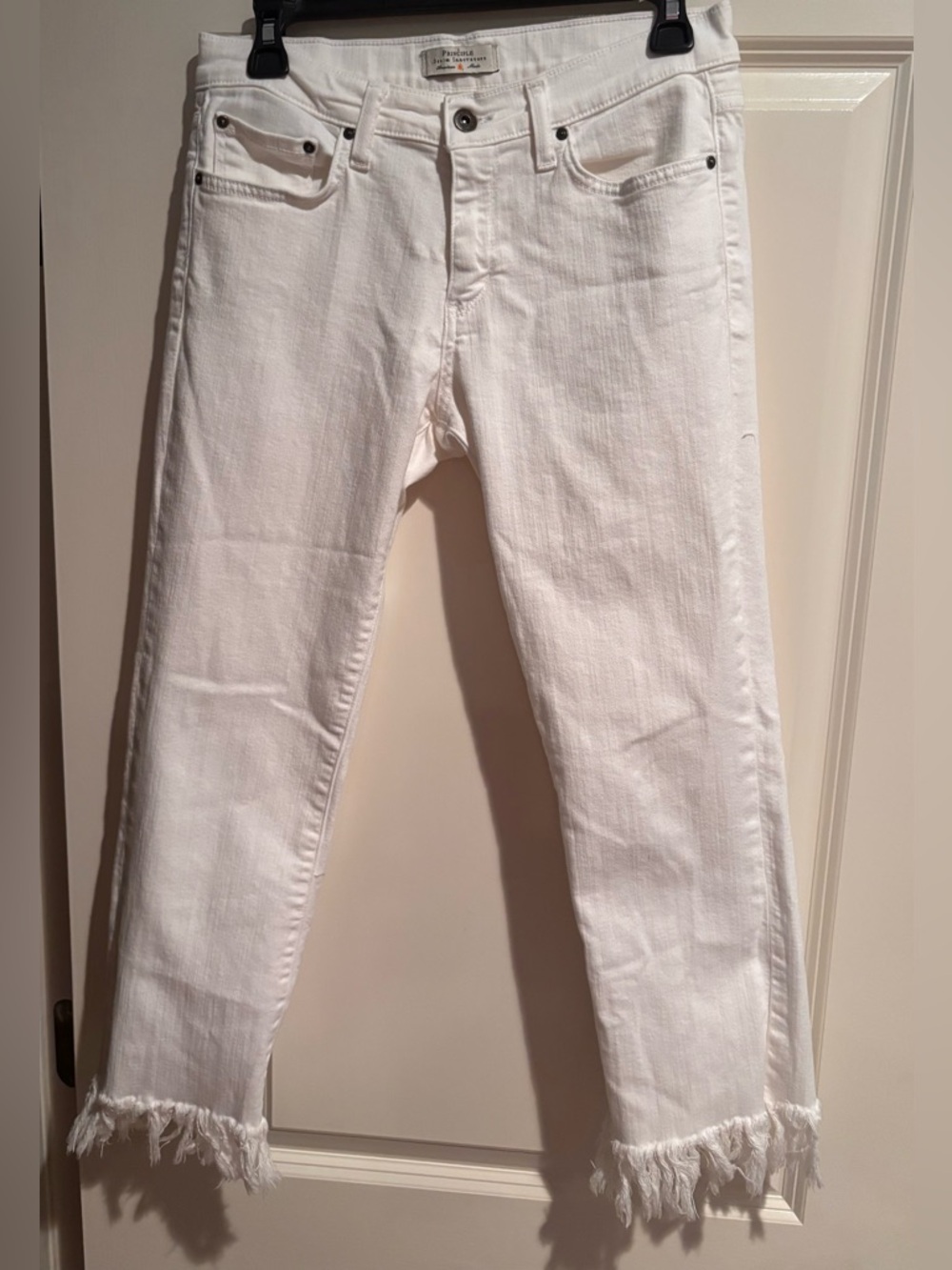 Principle Denim Jeans 28 White Raw Hem Cropped Ankle Slim Stretch Women